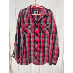 Eighty Eight Red & Gray Plaid‎ Button-Up Shirt Men's XXL